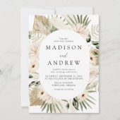 Invitation Mariage de fleurs tropicales neutres de Boho (Devant)