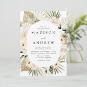 Invitation Mariage de fleurs tropicales neutres de Boho (Debout devant)