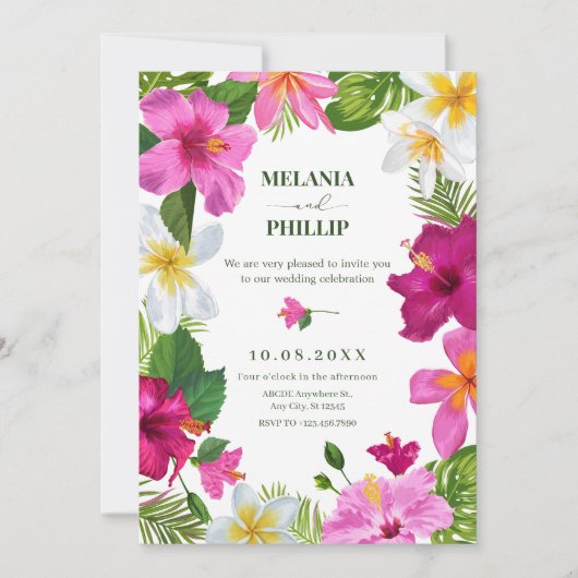 Invitation Mariage de fleurs tropicales vives (Devant)
