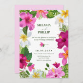 Invitation Mariage de fleurs tropicales vives (Devant / Derrière)