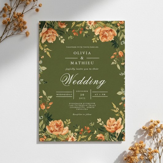 Invitation Mariage de fleurs verdoyantes Peony