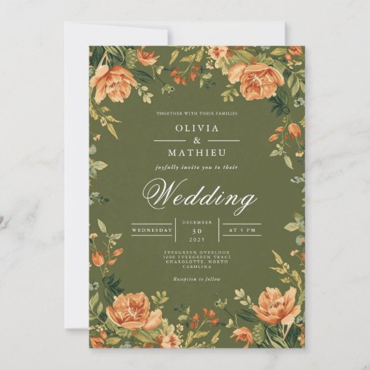 Invitation Mariage de fleurs verdoyantes Peony (Devant)