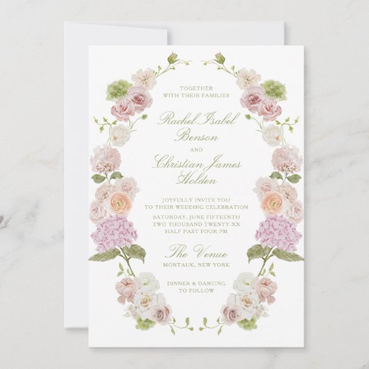 Invitation Mariage de fleurs vert rose (Devant)