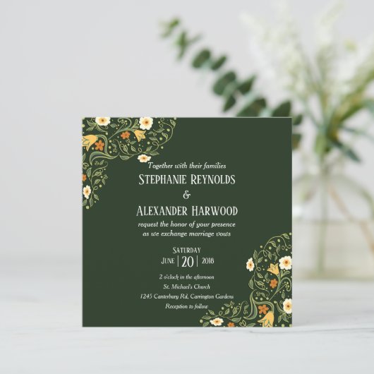 Invitation Mariage de fleurs vertes (Debout devant)