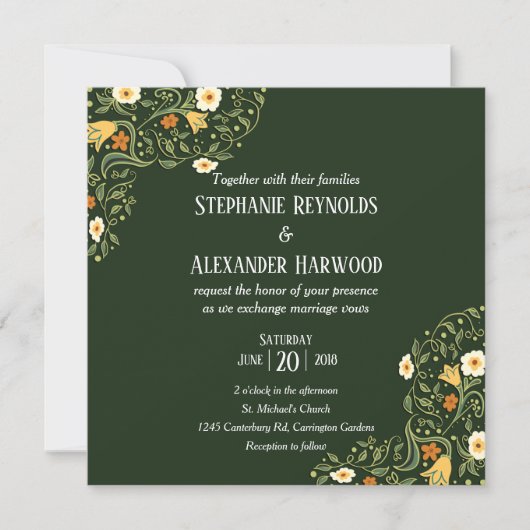 Invitation Mariage de fleurs vertes (Devant)