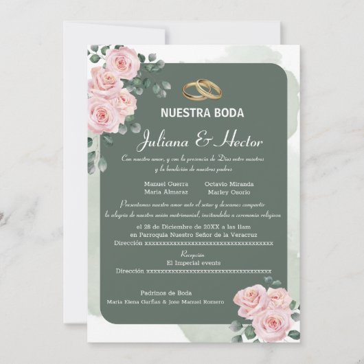 Invitation Mariage de fleurs vertes (Devant)