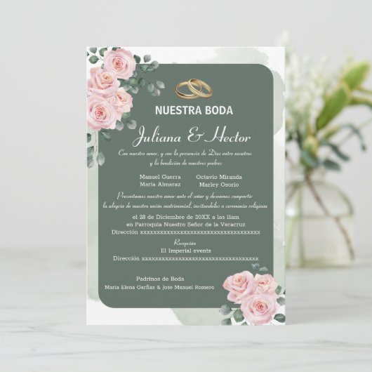 Invitation Mariage de fleurs vertes (Debout devant)