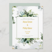 Invitation Mariage de fleurs vertes (Devant / Derrière)
