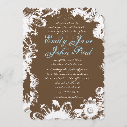 Invitation Mariage de fleurs Vintages Brown Rustique (Devant / Derrière)