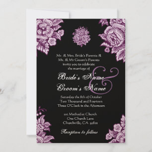 Invitation Mariage de fleurs Vintages violettes et noires de 