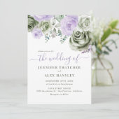 Invitation Mariage de fleurs violet vert (Debout devant)