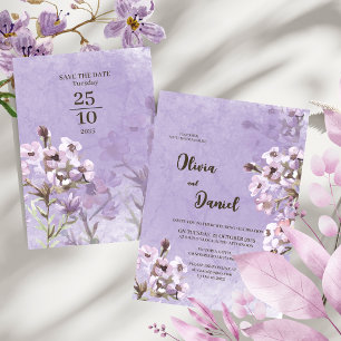Invitation Mariage de fleurs violettes rustiques modernes