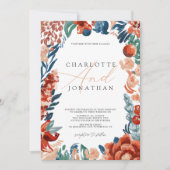 Invitation Mariage de fleurs vives de Boho orange brûlé (Devant)