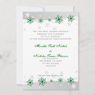 Invitation Mariage de flocon blanc gris vert argenté