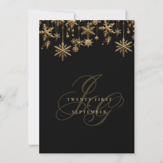 Invitation Mariage de flocons de neige en or noir (Dos)