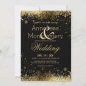 Invitation Mariage de flocons de neige noirs et d'or (Devant)