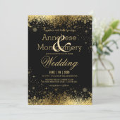 Invitation Mariage de flocons de neige noirs et d'or (Debout devant)