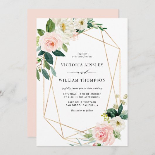 Invitation Mariage de floraison de l'aquarelle géométrique (Devant / Derrière)