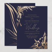 Invitation Mariage de Flore d'or de la marine moderne (Devant / Derrière)