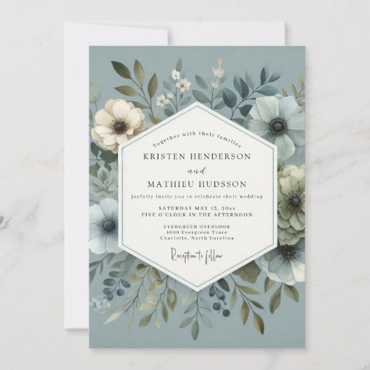 Invitation Mariage de Flore Enjouée Bleu Ardoise (Devant)