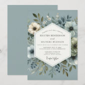Invitation Mariage de Flore Enjouée Bleu Ardoise (Devant / Derrière)