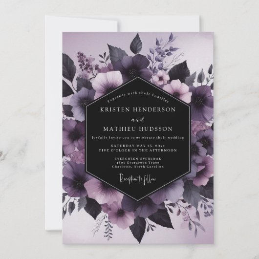 Invitation Mariage de Flore Nocturne Mauve (Devant)