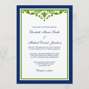 Invitation Mariage de Flourish de bleu marine et de vert