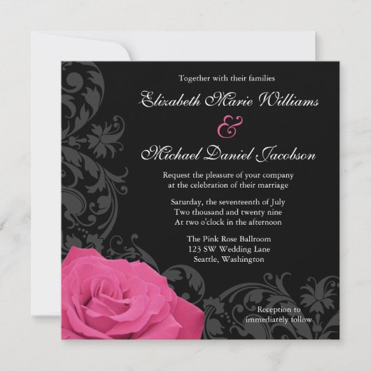 Invitation Mariage de Flourish de rose de rose (Devant)