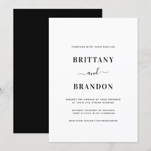Invitation Mariage de flux en direct noir blanc moderne minim