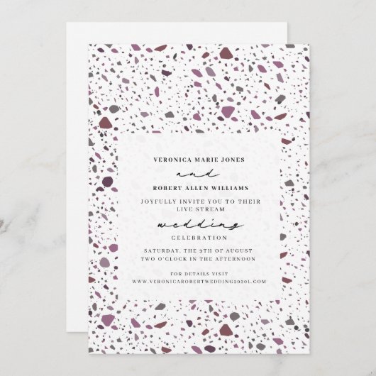 Invitation Mariage de flux en direct Purple Cassis Terrazzo (Devant / Derrière)