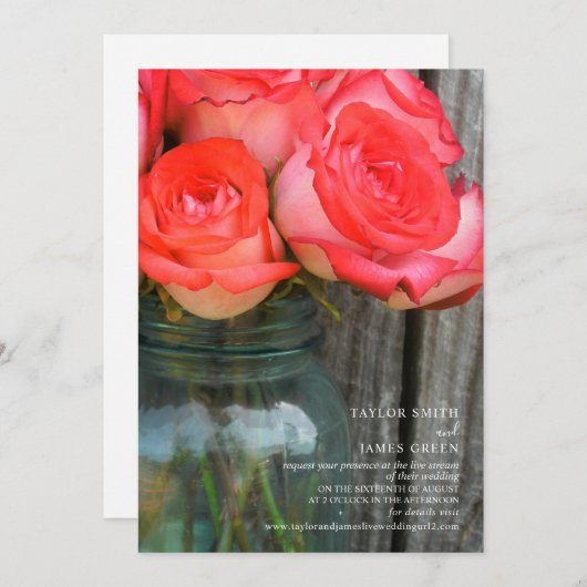 Invitation Mariage de flux virtuel Rustique Rose Jar (Devant / Derrière)