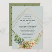 INVITATION MARIAGE DE FOLIAGE CACTI SUCCULENT GREY GOLD DESER (Devant / Derrière)