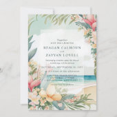 Invitation Mariage de Foliage de Plage à l'Aquarelle Florale (Devant)