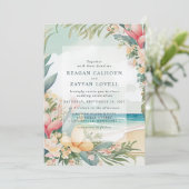 Invitation Mariage de Foliage de Plage à l'Aquarelle Florale (Debout devant)