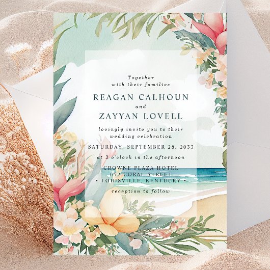 Invitation Mariage de Foliage de Plage à l'Aquarelle Florale
