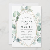 Invitation Mariage de Foliage Géométrique Or (Devant)