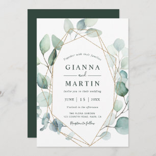 Invitation Mariage de Foliage Géométrique Or