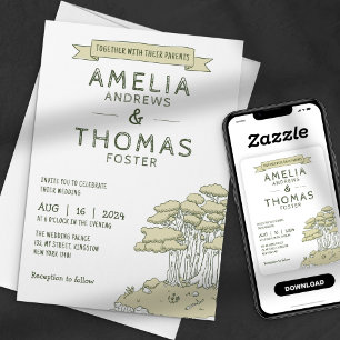 Invitation Mariage de forêt de bois fantaisiste dessiné à la 