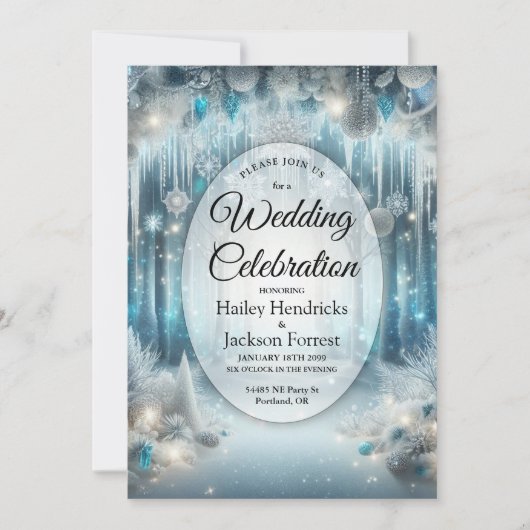 Invitation Mariage de forêt de neige rayonnante (Devant)
