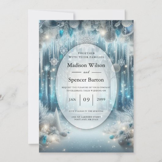 Invitation Mariage de forêt de neige rayonnante (Devant)