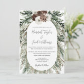 Invitation Mariage de forêt de pins d'hiver avec code QR RSVP (Debout devant)
