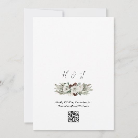 Invitation Mariage de forêt de pins d'hiver avec code QR RSVP (Dos)