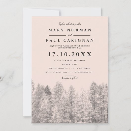 Invitation Mariage de forêt de pins rousses kraft rustique (Devant)