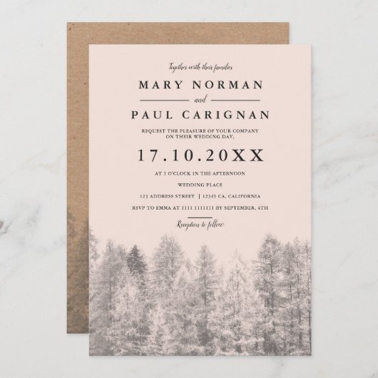 Invitation Mariage de forêt de pins rousses kraft rustique (Devant / Derrière)