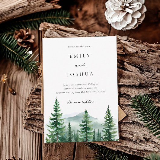 Invitation Mariage de forêt de pins rustiques