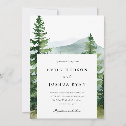 Invitation Mariage de forêt de pins rustiques (Devant)