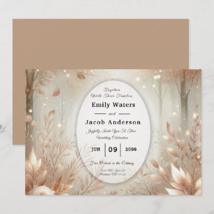 Invitation Mariage de forêt enchantée en bois de rose doré