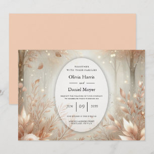 Invitation Mariage de forêt enchantée en bois de rose doré