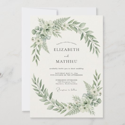 Invitation Mariage de forêt éthérée vert sauge (Devant)