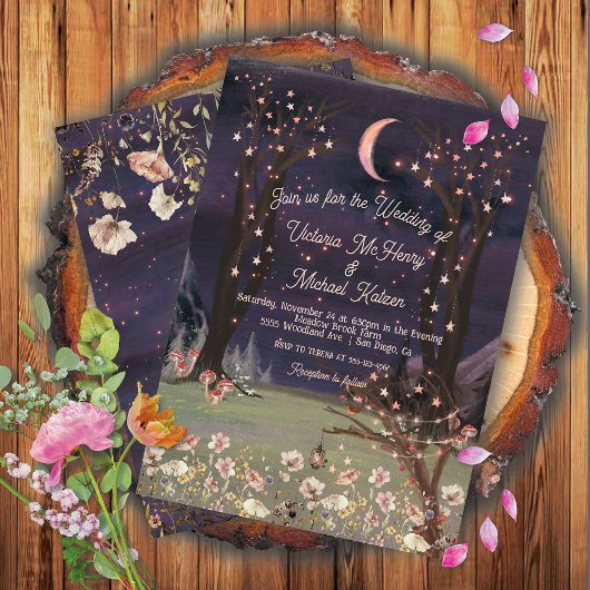 Invitation Mariage de forêt florale enchanted au clair de lun